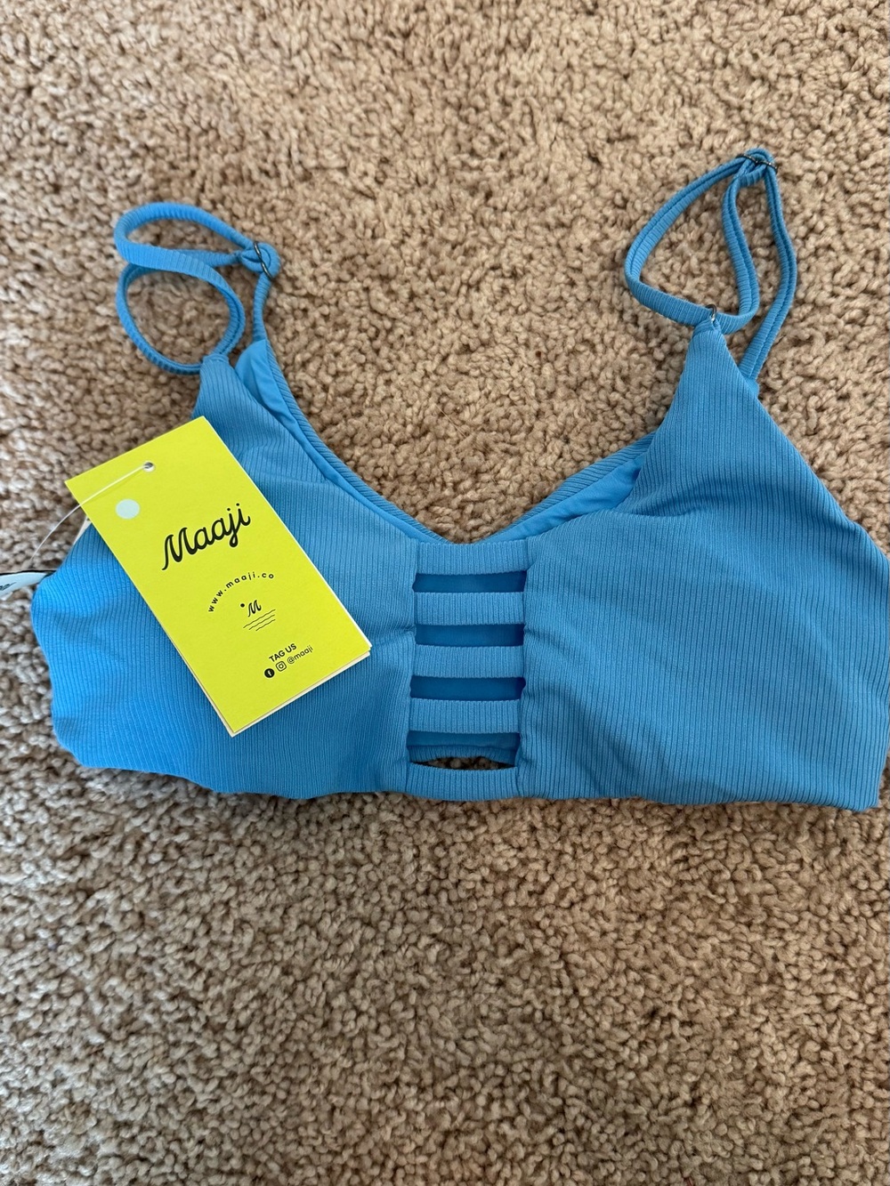 NWT Maaji Sky Blue Ribbed Ladder-Front Bikini Top
